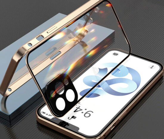 Θήκη 360° Magnetic DUAL Glass Χρυσή + Camera Lens - iPhone 12