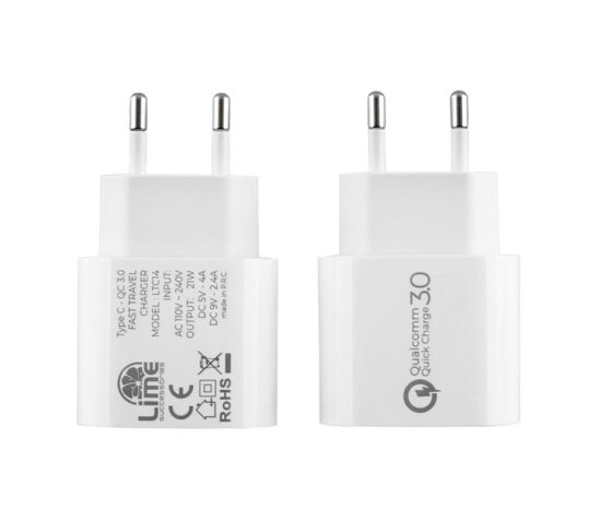 Lime Φορτιστής Πρίζας Ταχείας Φόρτισης USB Type-C 4A Quick Charge 3.0