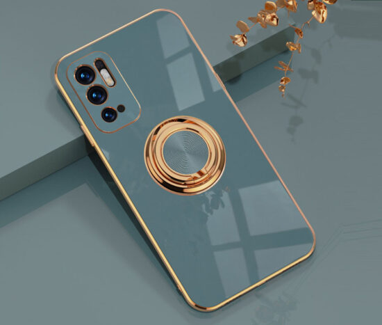 Θήκη Retro Elegance Grey με Holder Metallic Ring + 9H Tempered Glass - Xiaomi Redmi NOTE 10