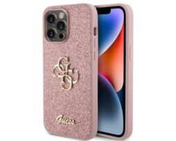 Θήκη GUESS Glitter Άκαμπτη με Λογότυπο Ροζ - iPhone 15 PRO MAX